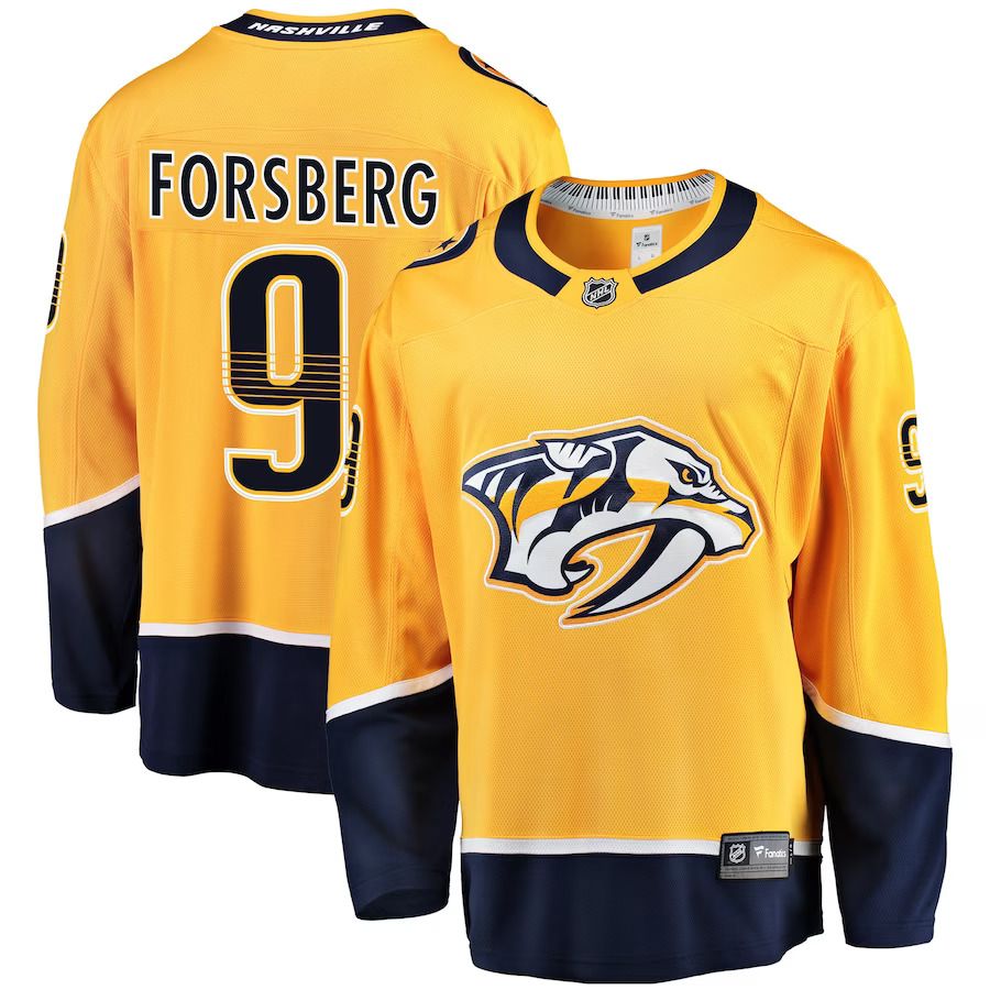Men Nashville Predators 9 Filip Forsberg Fanatics Branded Gold Breakaway Player NHL Jersey